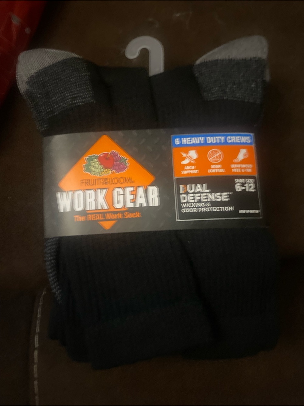 Fruit of the Loom Black & Gray Work Gear Heavy Duty Crew Socks (6 Pack) Sz 6-12